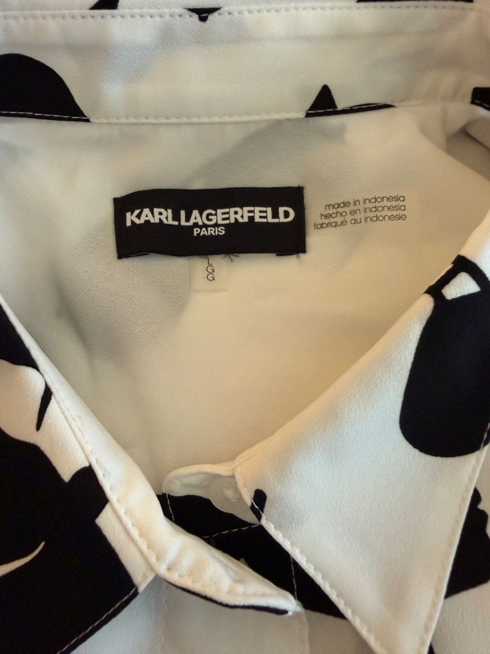 Karl Lagerfeld Paris Eiffel Tower Graphic Blouse L NWOT Toggle Sleeve Shirt - Picture 14 of 16